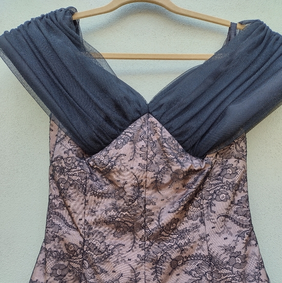 Gabriella Arango Couture Prom Bridesmaid Tulle Black and Nude lace Dress Size 6 - Picture 10 of 12